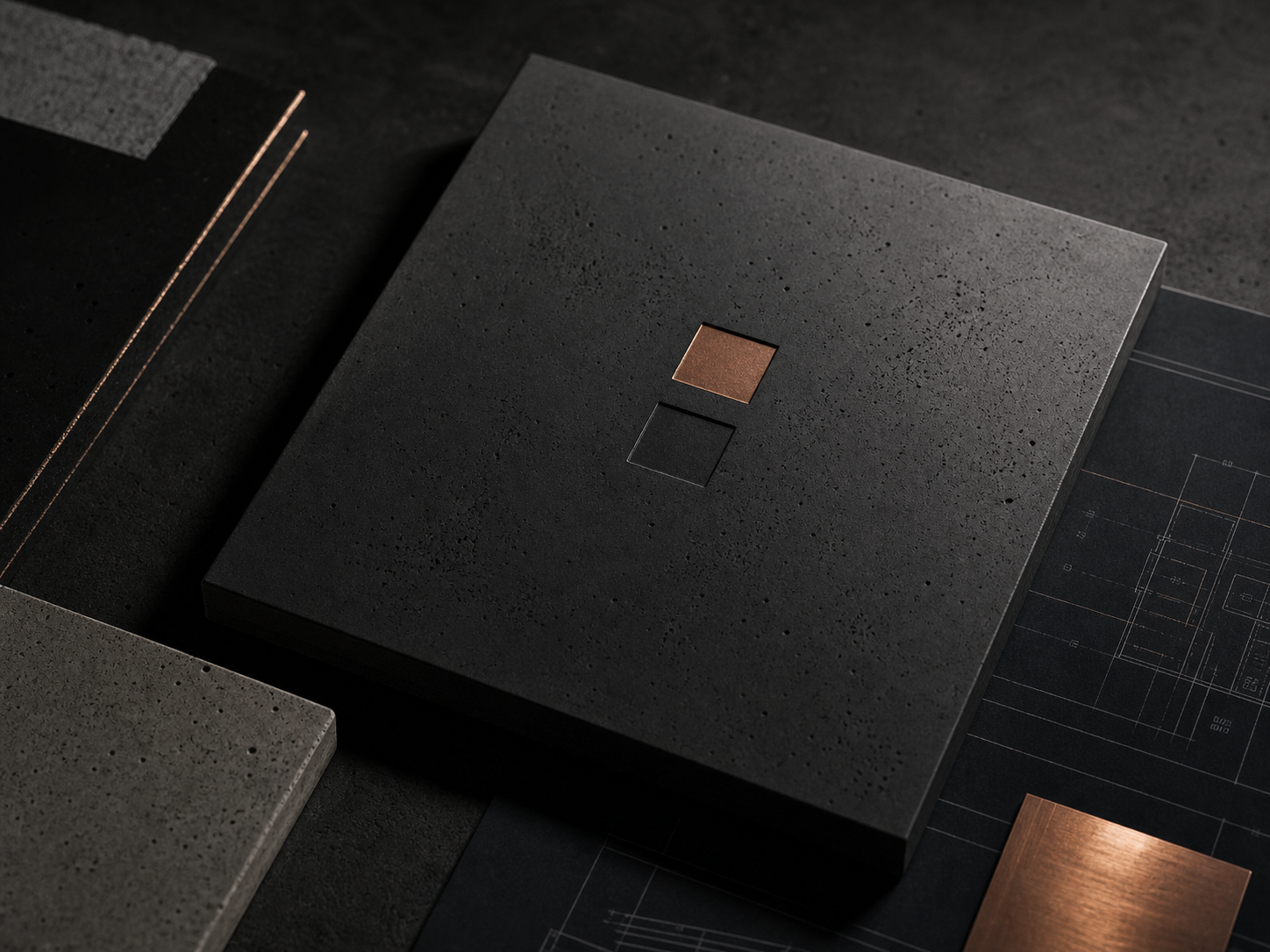 Material arquitectónico oscuro con símbolo de transformación